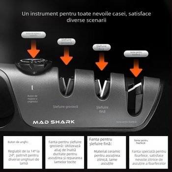 Crazy Shark ascuțitor de cuțite – instrument de ascuțire rapid pentru uz casnic, multifuncțional pentru foarfece și cuțite de bucătărie, unghi fix