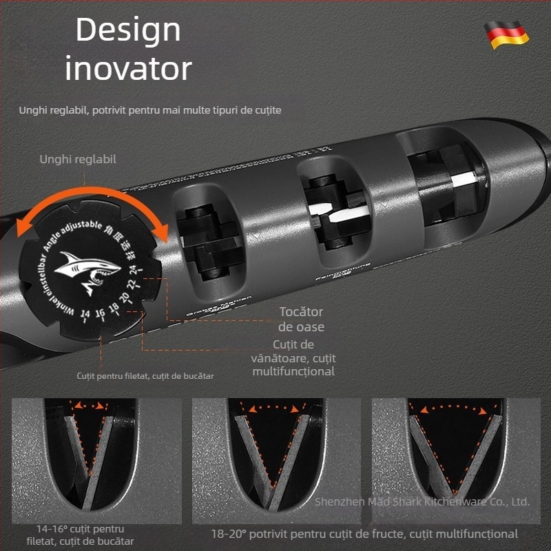 Crazy Shark ascuțitor de cuțite – instrument de ascuțire rapid pentru uz casnic, multifuncțional pentru foarfece și cuțite de bucătărie, unghi fix