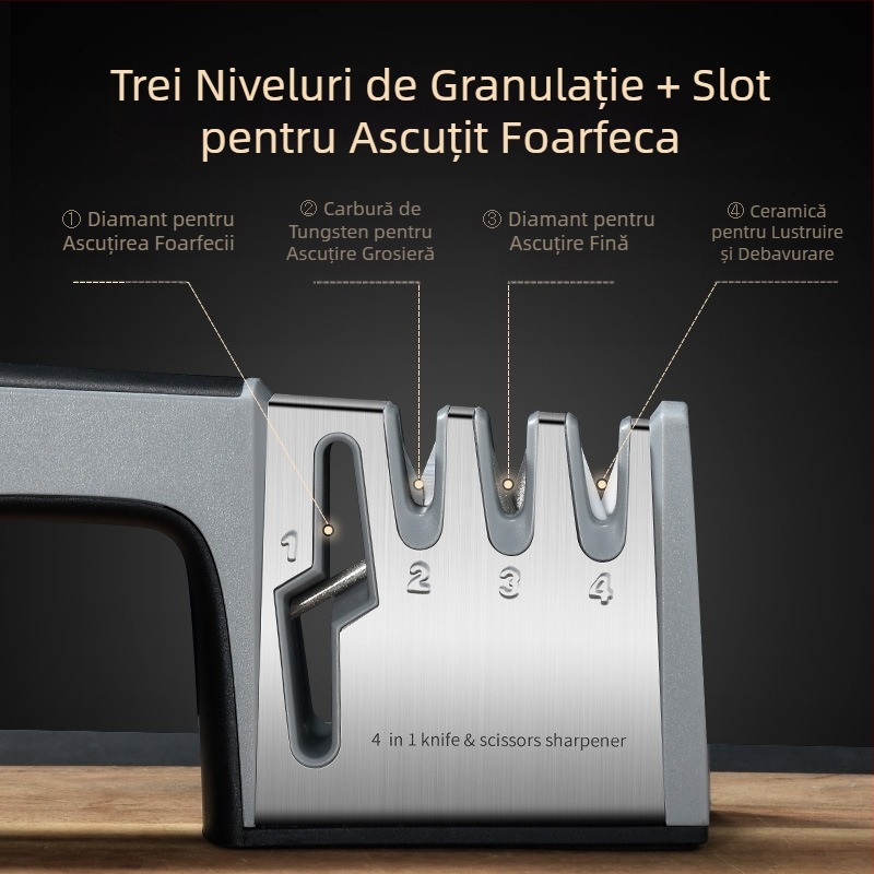 Piatră de ascuțit manuală cu patru trepte – unealtă de bucătărie multifuncțională pentru ascuțit cuțite și foarfece