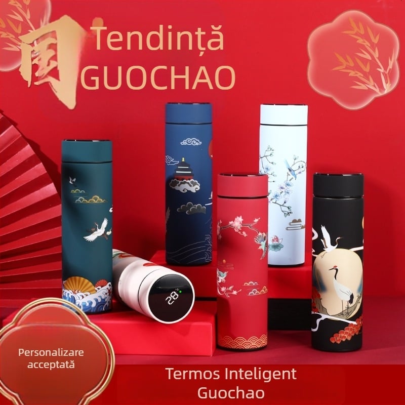 Cană termică din oțel inoxidabil 304 cu afișaj inteligent al temperaturii, design retro cu stil național, cadou de afaceri