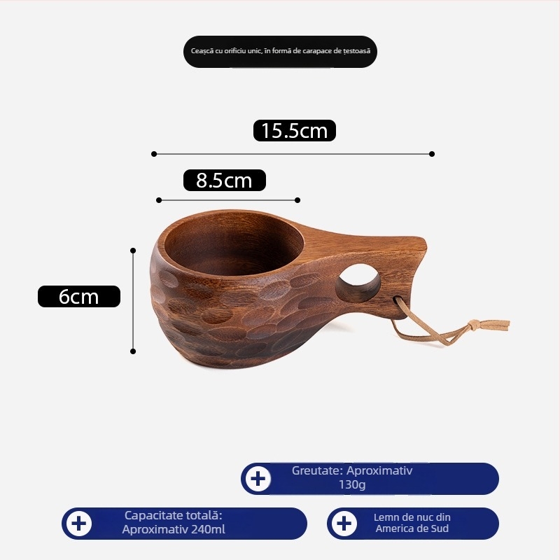 Ceașcă din lemn de acacia cu mâner, capacitate mare, ceașcă de cafea din lemn în stil vintage