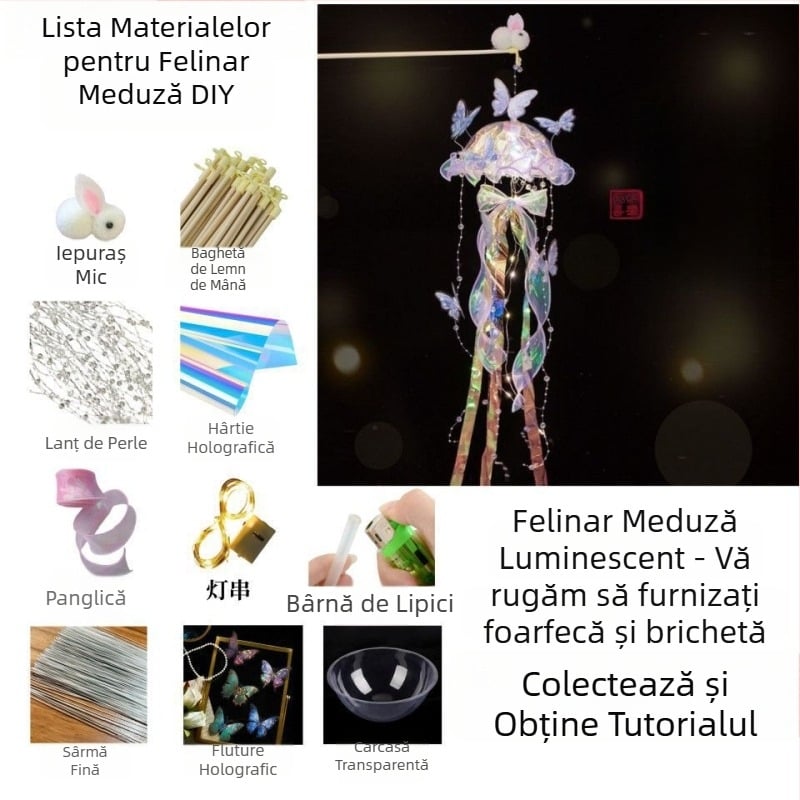 2025 Festivalul Lunii de la mijlocul Toamnei: felinar lucrat manual cu meduză și fluture, DIY, lampă portabilă luminoasă în stil antic