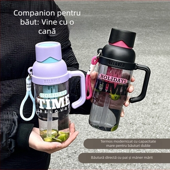 Ceașcă portabilă de vară cu separator pentru ceai și pai, pentru bărbați și femei, sticlă sport din plastic, capacitate mare, personalizabilă