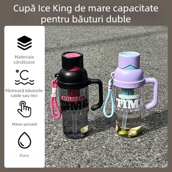 Ceașcă portabilă de vară cu separator pentru ceai și pai, pentru bărbați și femei, sticlă sport din plastic, capacitate mare, personalizabilă