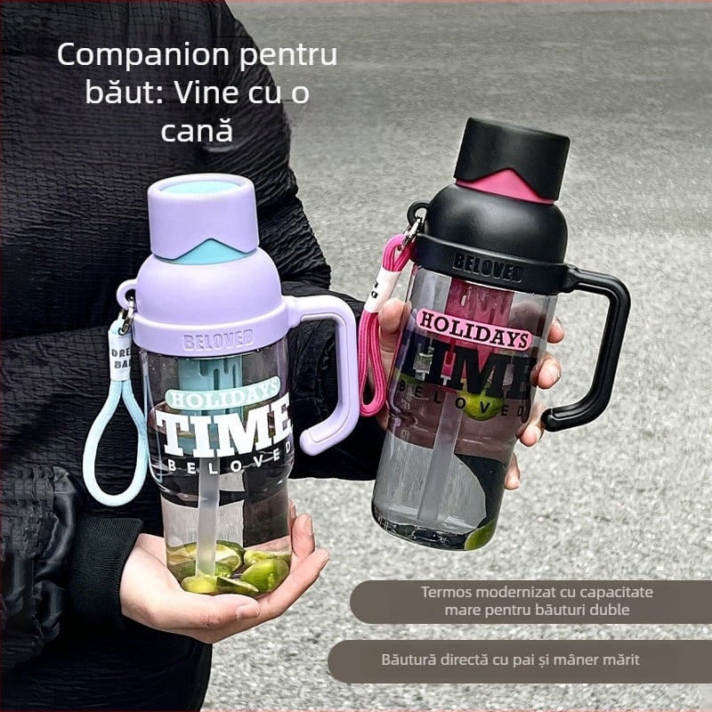 Ceașcă portabilă de vară cu separator pentru ceai și pai, pentru bărbați și femei, sticlă sport din plastic, capacitate mare, personalizabilă
