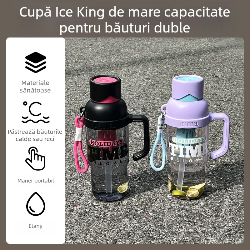 Ceașcă portabilă de vară cu separator pentru ceai și pai, pentru bărbați și femei, sticlă sport din plastic, capacitate mare, personalizabilă