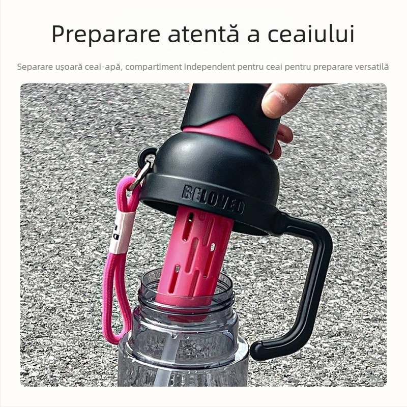 Ceașcă portabilă de vară cu separator pentru ceai și pai, pentru bărbați și femei, sticlă sport din plastic, capacitate mare, personalizabilă