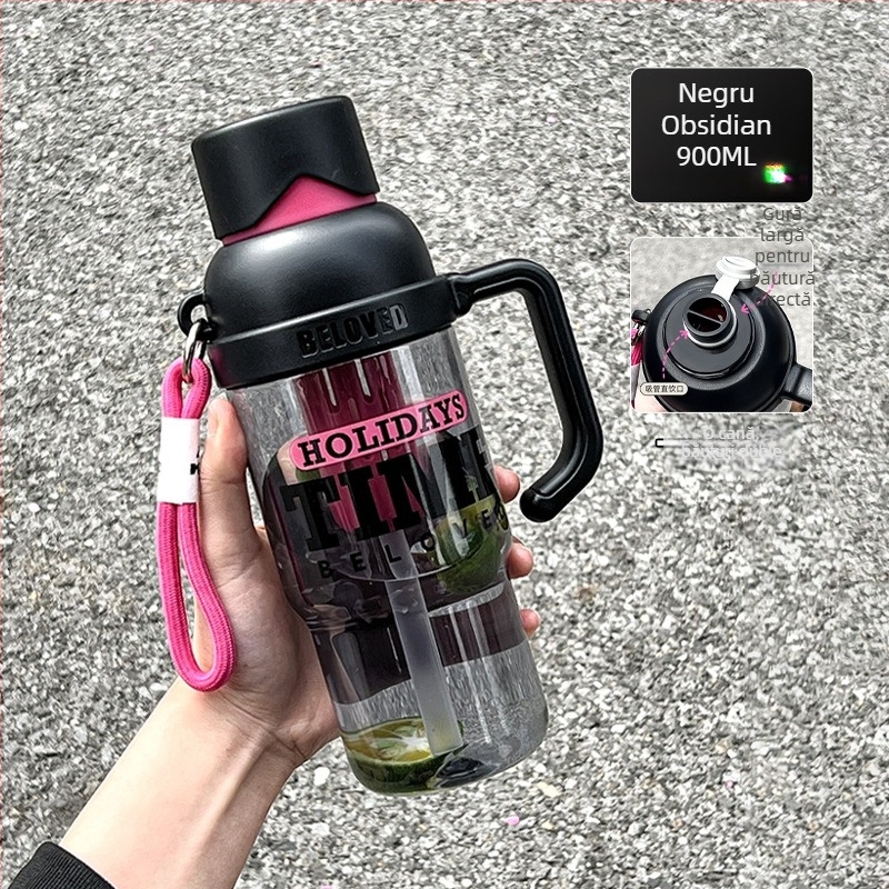 Ceașcă portabilă de vară cu separator pentru ceai și pai, pentru bărbați și femei, sticlă sport din plastic, capacitate mare, personalizabilă