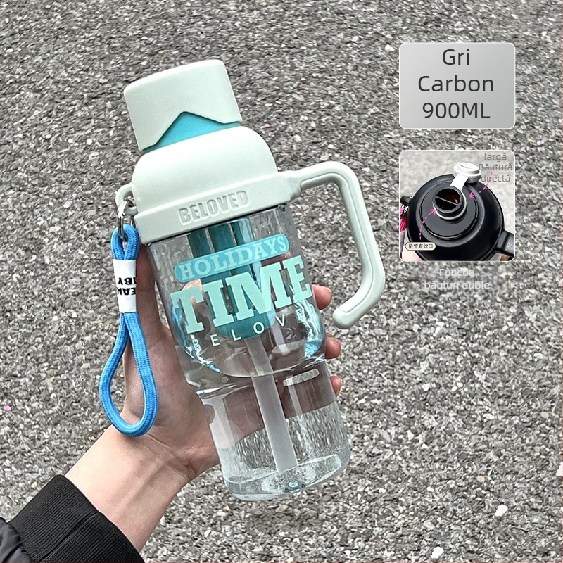 Ceașcă portabilă de vară cu separator pentru ceai și pai, pentru bărbați și femei, sticlă sport din plastic, capacitate mare, personalizabilă
