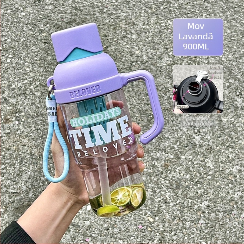 Ceașcă portabilă de vară cu separator pentru ceai și pai, pentru bărbați și femei, sticlă sport din plastic, capacitate mare, personalizabilă