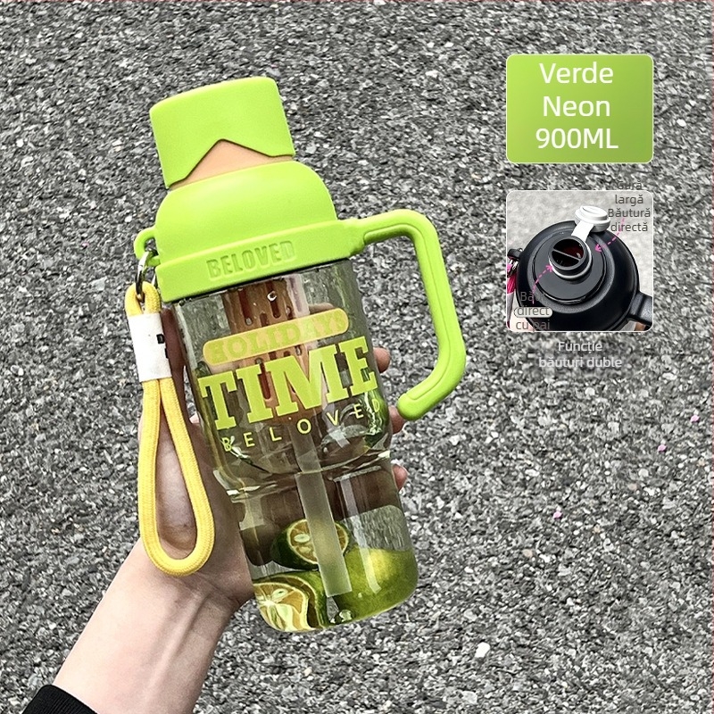 Ceașcă portabilă de vară cu separator pentru ceai și pai, pentru bărbați și femei, sticlă sport din plastic, capacitate mare, personalizabilă
