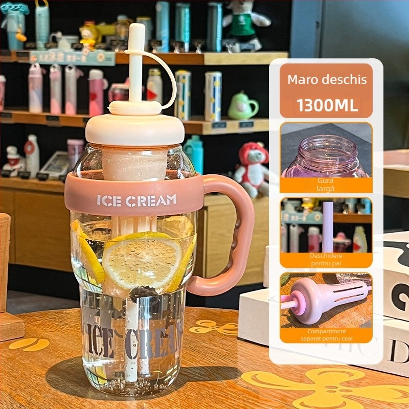Ceașcă portabilă de vară cu separator pentru ceai și pai, pentru bărbați și femei, sticlă sport din plastic, capacitate mare, personalizabilă