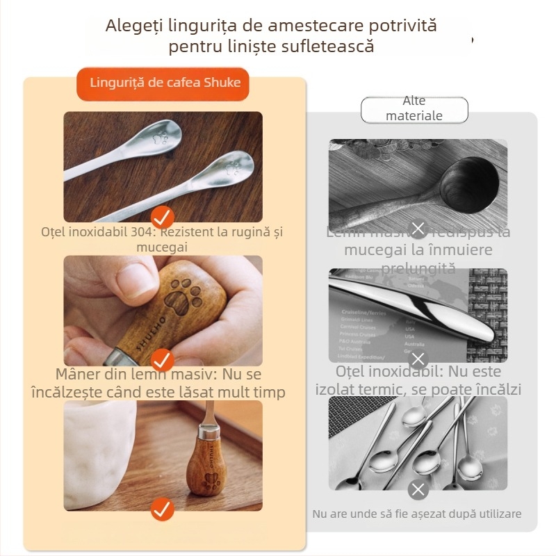 Lingură de cafea în formă de copac, cu mâner lung, linguriță din oțel inoxidabil pentru miere, gem și deserturi
