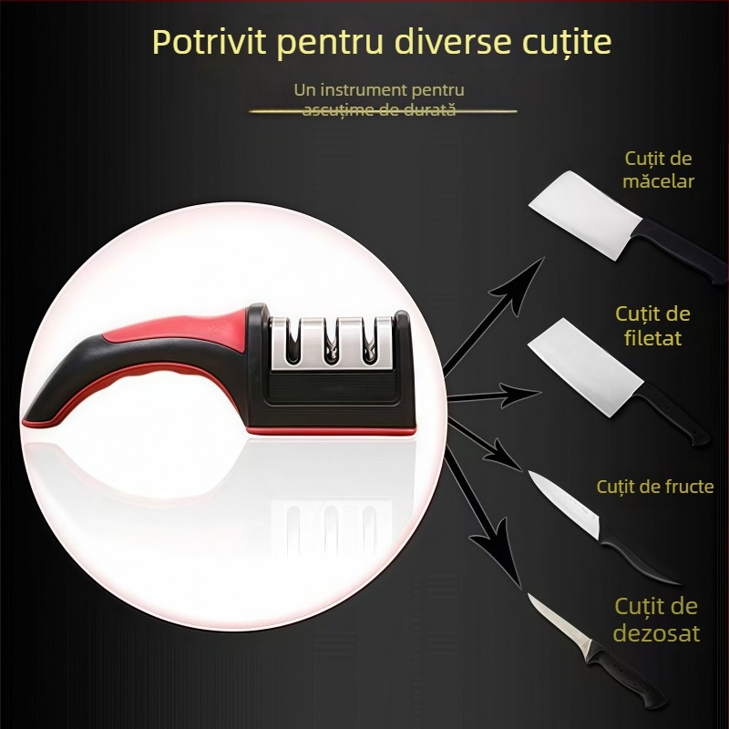 Nou ascuțitor de cuțite pentru uz casnic, ascuțitor rapid, piatră de ascuțit în trei etape pentru bucătărie, instrument portabil de ascuire