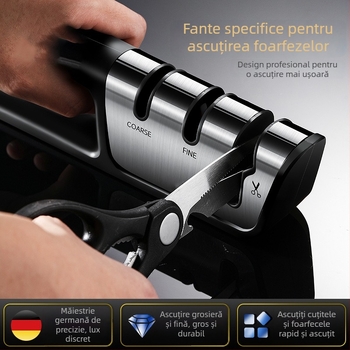 Ascuțitor manual trei în unu pentru cuțite de bucătărie și foarfece, instrument de ascuțire din oțel wolfram