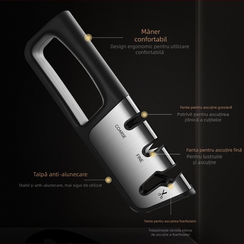 Ascuțitor manual trei în unu pentru cuțite de bucătărie și foarfece, instrument de ascuțire din oțel wolfram