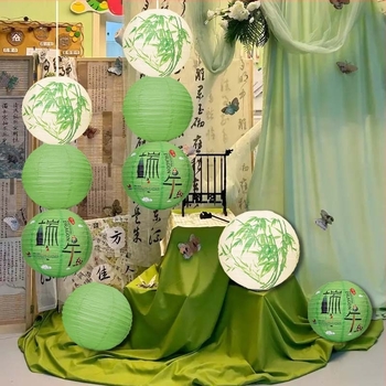 Festivalul Dragon Boat: felinare de hârtie decorative, stil chinezesc nou, pandantive rotunde verzi, 30 cm, decor DIY
