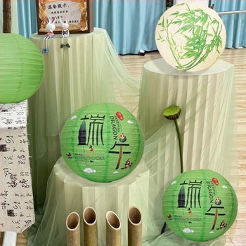 Festivalul Dragon Boat: felinare de hârtie decorative, stil chinezesc nou, pandantive rotunde verzi, 30 cm, decor DIY