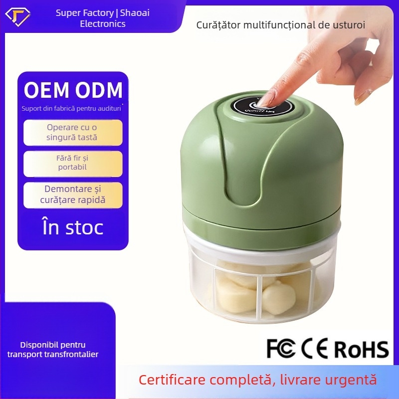 Presă electrică de usturoi, fără fir, zdrobitor de usturoi cu curățător, mincer de bucătărie, instrument multifuncțional