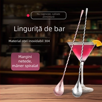 Lingură de bar din oțel inoxidabil 304, mâner lung, formă de picătură de apă, pentru cafea, băuturi, pudră de lapte și ceai cu lapte