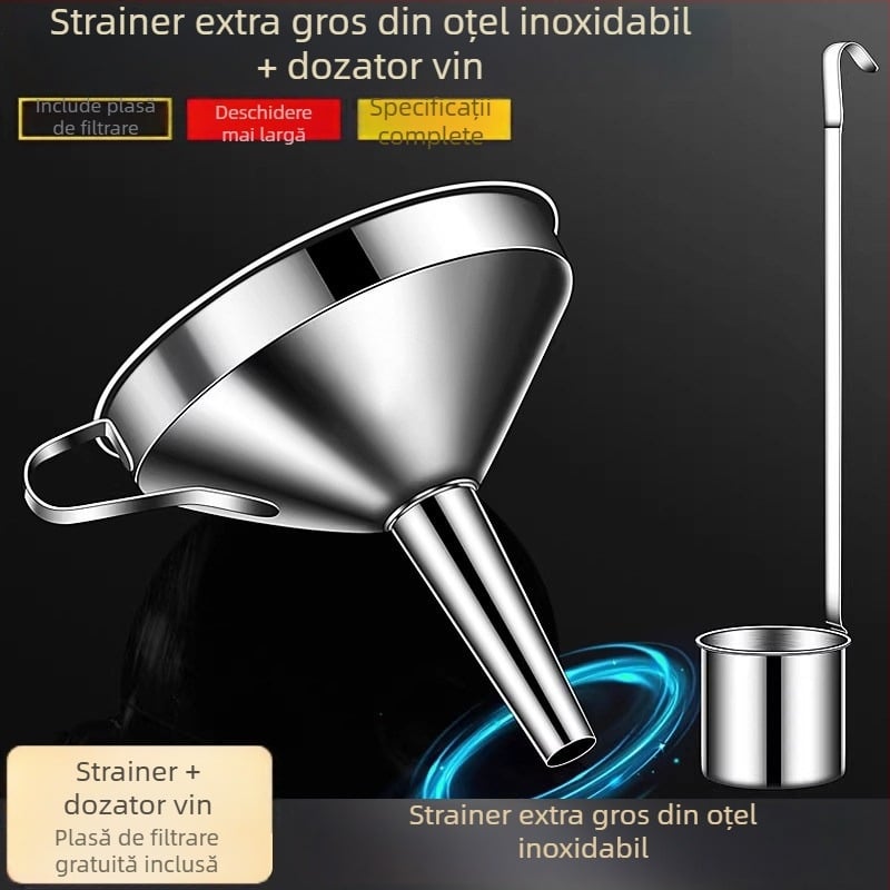 Pâlnie din oțel inoxidabil, de calitate alimentară, pentru uz casnic, cu filtru, diametru mic, îngroșată, pentru turnarea uleiului, vinului și băuturilor spirtoase