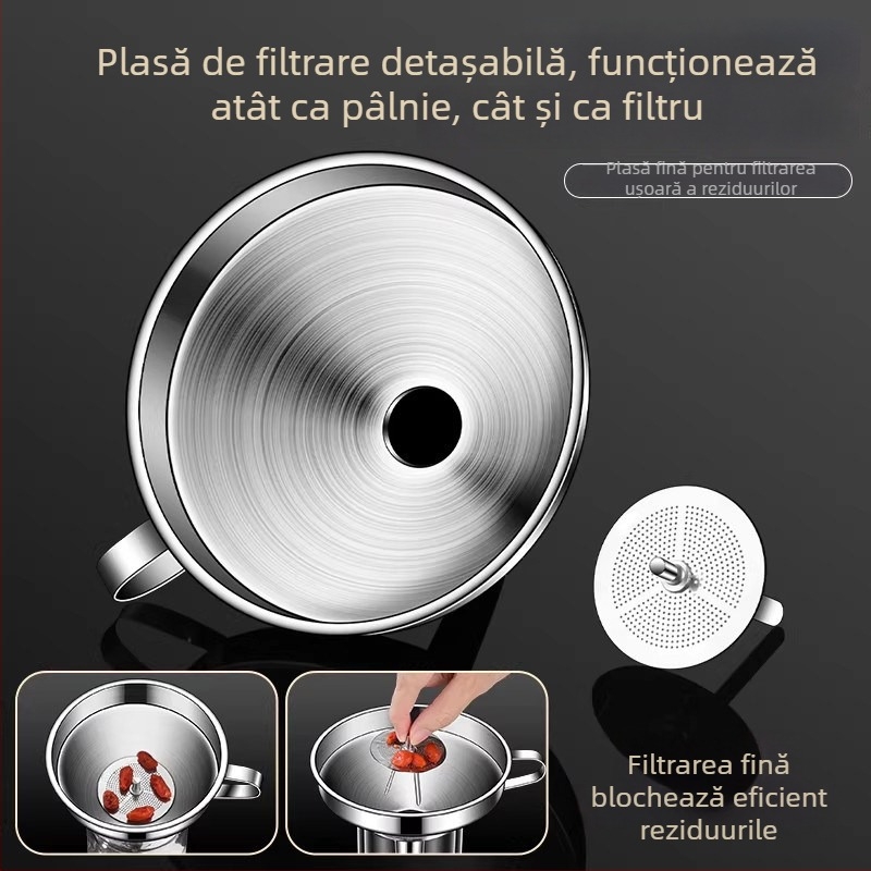 Pâlnie din oțel inoxidabil, de calitate alimentară, pentru uz casnic, cu filtru, diametru mic, îngroșată, pentru turnarea uleiului, vinului și băuturilor spirtoase