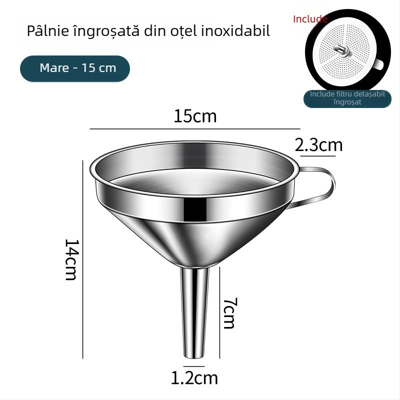 Pâlnie din oțel inoxidabil, de calitate alimentară, pentru uz casnic, cu filtru, diametru mic, îngroșată, pentru turnarea uleiului, vinului și băuturilor spirtoase