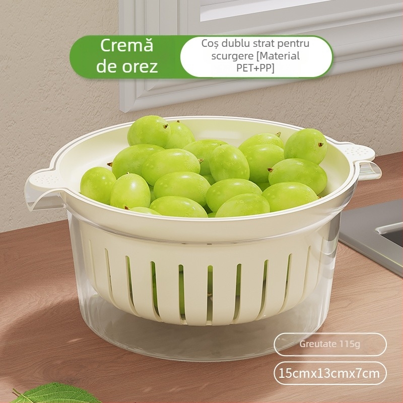 Coșuleț mini de scurgere pentru fructe, cu două niveluri, strecurătoare multifuncțională pentru bucătărie, spălarea orezului și a legumelor
