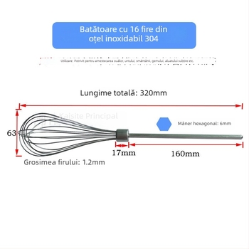 Bară de amestecare extinsă din oțel inoxidabil 304, multifuncțională, pentru albușuri, utilizare manuală, detașabilă și lavabilă