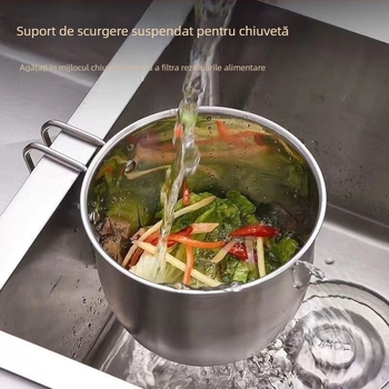 Coș de scurgere din oțel inoxidabil, cu pereți mai groși, pentru chiuvetă, cu posibilitate de agățare, pentru spălat fructe și legume, suport de scurgere pentru chiuvetă, coș filtrant.
