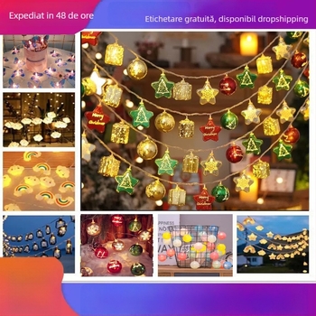 Ghirlandă LED de Crăciun în formă de stea, lumini mini colorate, decor metalic din fier pentru brad