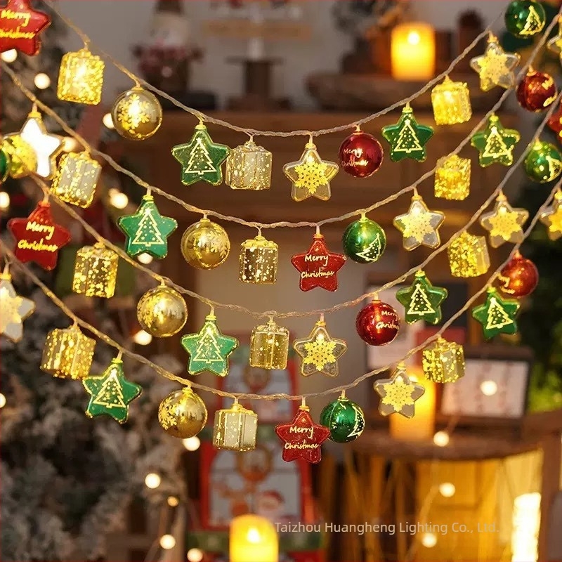 Ghirlandă LED de Crăciun în formă de stea, lumini mini colorate, decor metalic din fier pentru brad