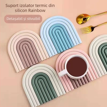 Suport de pahare din silicon curcubeu, proiectat independent pentru masă de acasă, izolație termică, protecție împotriva arsurilor pentru boluri, farfurii și oale