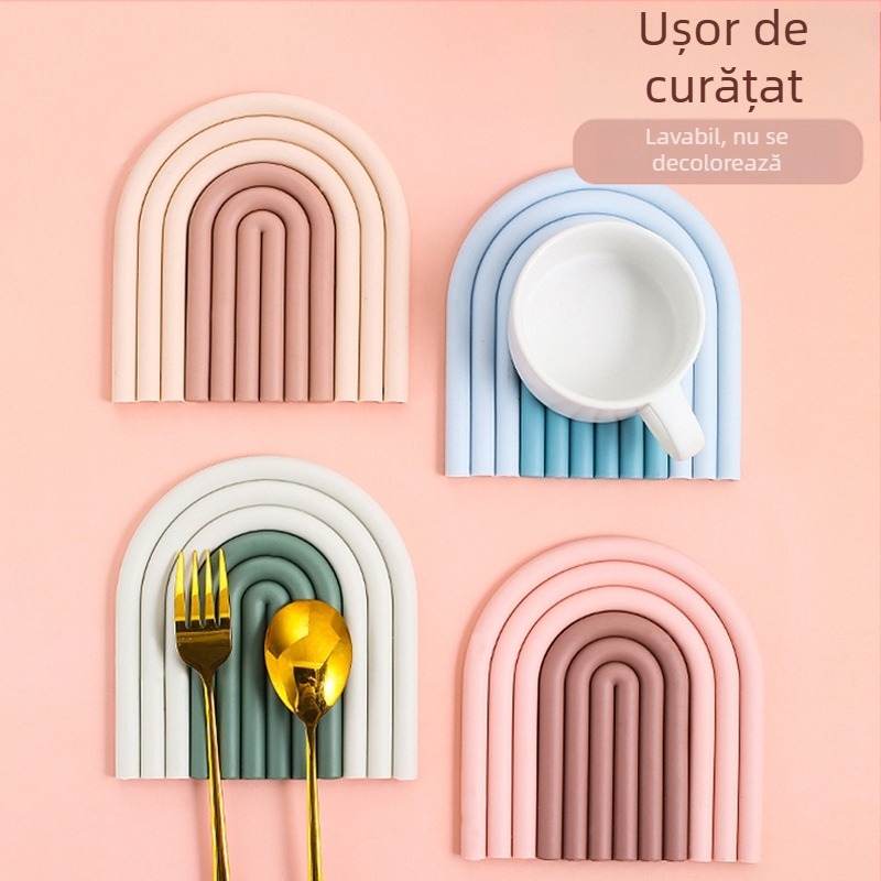 Suport de pahare din silicon curcubeu, proiectat independent pentru masă de acasă, izolație termică, protecție împotriva arsurilor pentru boluri, farfurii și oale