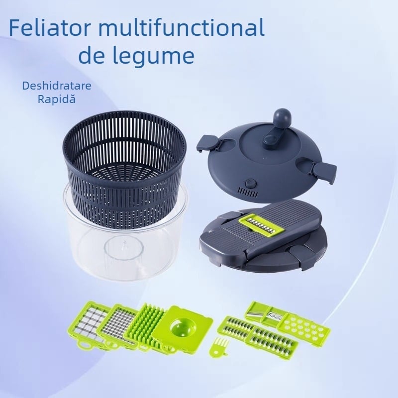 Dehidrator și tăietor pentru legume 2 în 1, cu coș de scurgere – tăiere manuală pentru legume și fructe, pentru salate