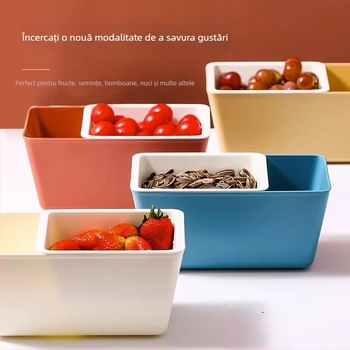 Tavă multifuncțională pentru gustări cu coș de scurgere – organizator compact pentru fructe uscate, design drăguț