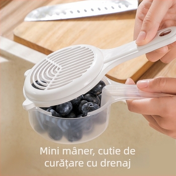 Coș de scurgere pentru fructe, bazin multifuncțional pentru spălat legume, cu mâner lung, compatibil cu microunde, recipient de depozitare a alimentelor
