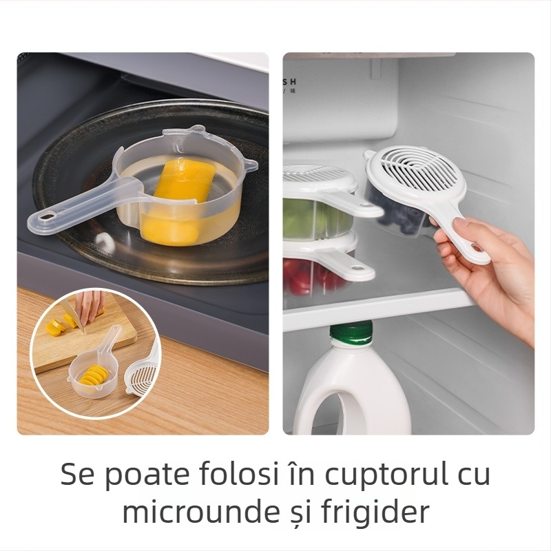 Coș de scurgere pentru fructe, bazin multifuncțional pentru spălat legume, cu mâner lung, compatibil cu microunde, recipient de depozitare a alimentelor