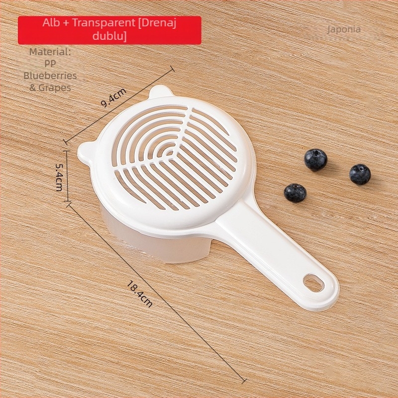 Coș de scurgere pentru fructe, bazin multifuncțional pentru spălat legume, cu mâner lung, compatibil cu microunde, recipient de depozitare a alimentelor