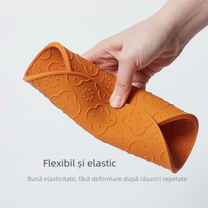 Covoraș din silicon termorezistent, gros, anti-alunecare, rotund, cu design floare Begonia
