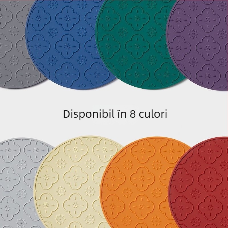 Covoraș din silicon termorezistent, gros, anti-alunecare, rotund, cu design floare Begonia