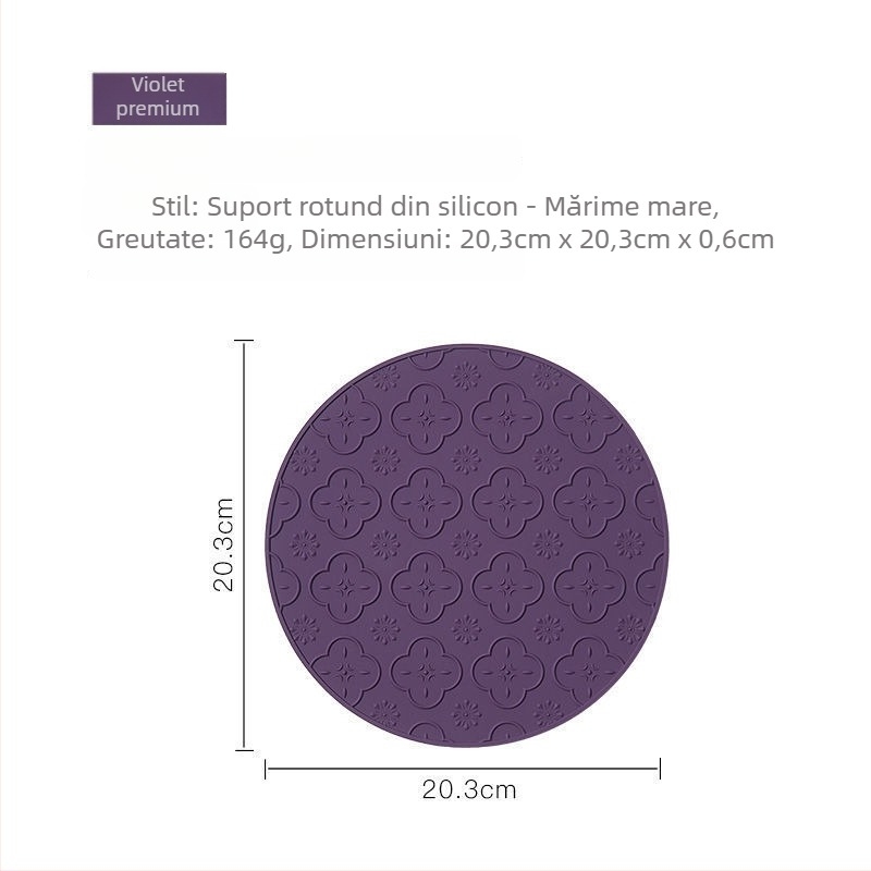 Covoraș din silicon termorezistent, gros, anti-alunecare, rotund, cu design floare Begonia