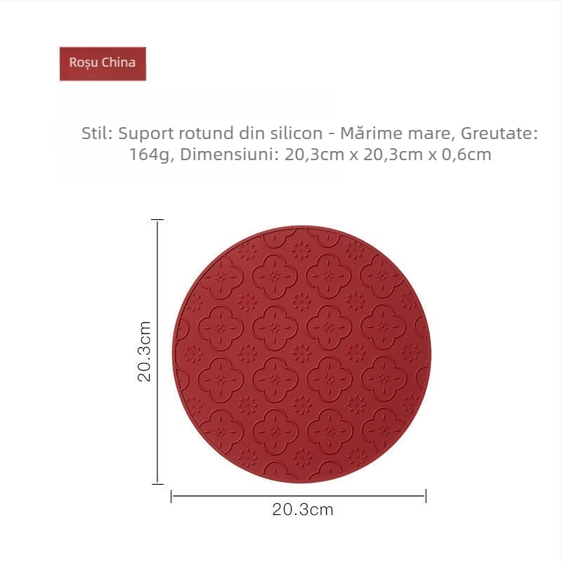 Covoraș din silicon termorezistent, gros, anti-alunecare, rotund, cu design floare Begonia