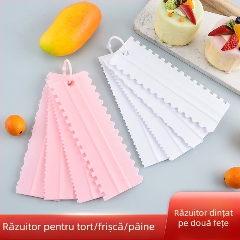 Spatulă cu două fețe pentru glazură de tort, set de 4 piese cu lame zimțate pentru cofetărie casnică