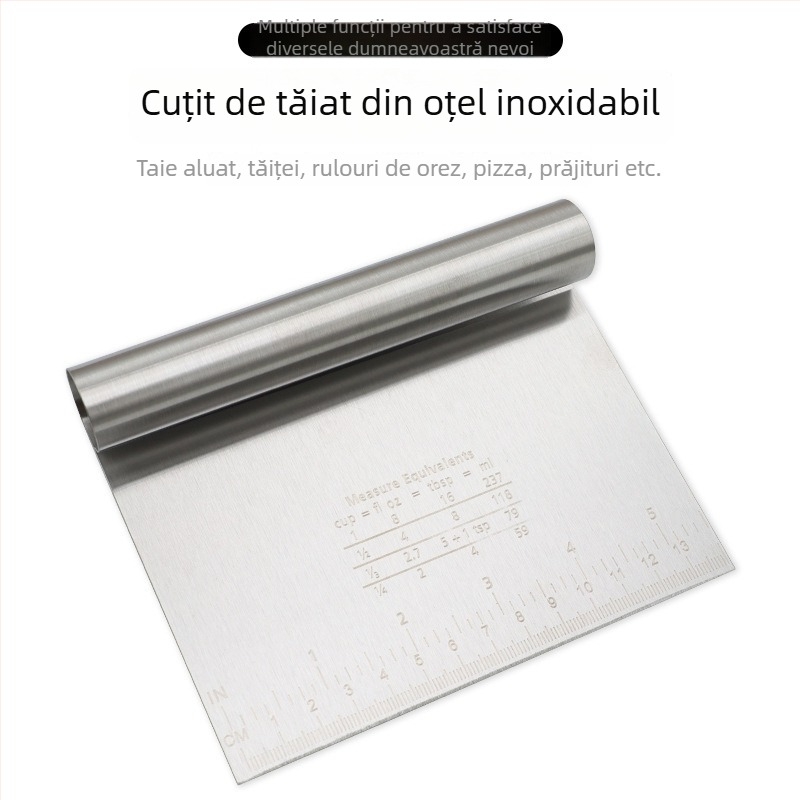 Spatulă din oțel inoxidabil cu scară de măsurare pentru aluat, spatulă pentru tăiței din orez, ștergător manual de ulei și tăietor unilateral pentru chifle