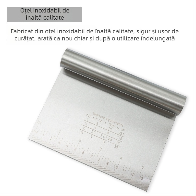 Spatulă din oțel inoxidabil cu scară de măsurare pentru aluat, spatulă pentru tăiței din orez, ștergător manual de ulei și tăietor unilateral pentru chifle