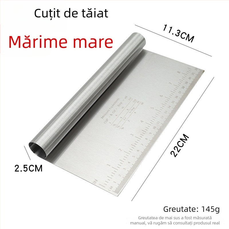 Spatulă din oțel inoxidabil cu scară de măsurare pentru aluat, spatulă pentru tăiței din orez, ștergător manual de ulei și tăietor unilateral pentru chifle