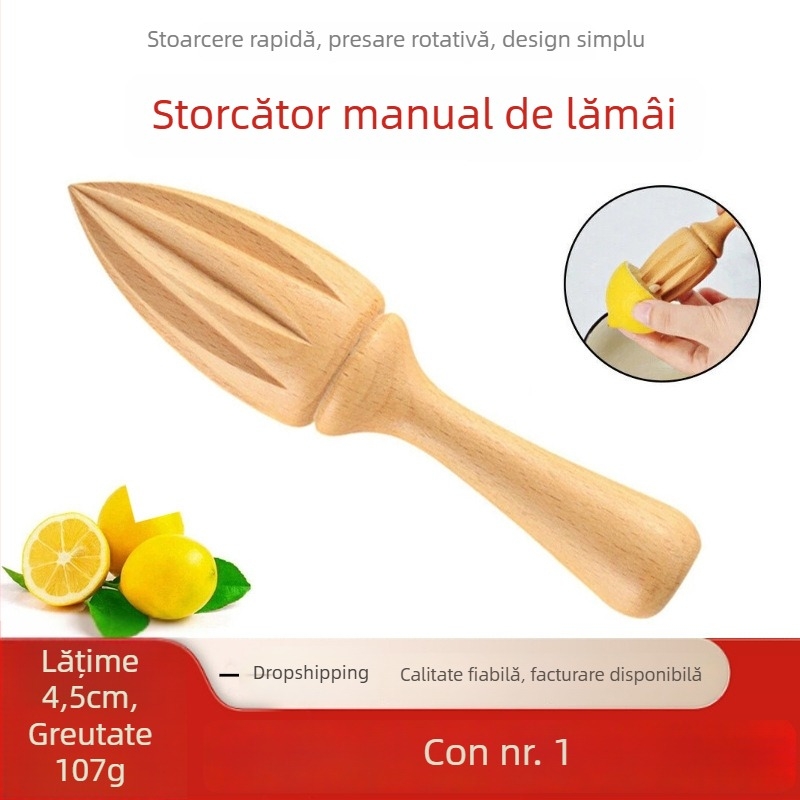 Storcător manual de lămâie din beech wood, formă conică, ustensil din lemn pentru gătit și coacere