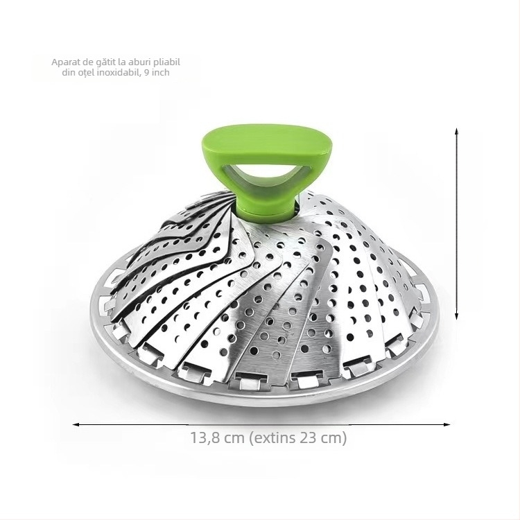 Coș de aburi pliabil din oțel inoxidabil 430, design lotus, suport telescopic pentru aburi, tavă multifuncțională pentru chifle și dumplings, tavă de abur și scurgere