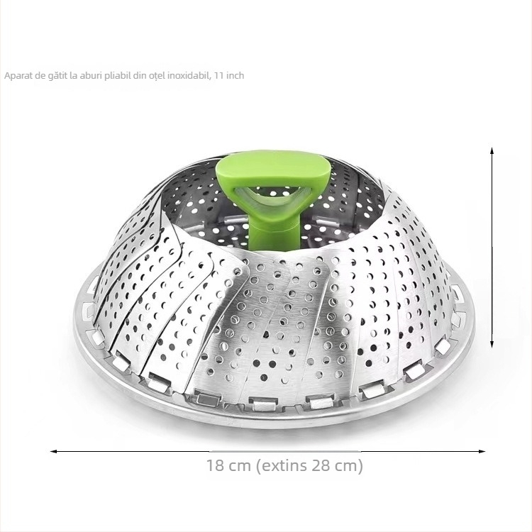 Coș de aburi pliabil din oțel inoxidabil 430, design lotus, suport telescopic pentru aburi, tavă multifuncțională pentru chifle și dumplings, tavă de abur și scurgere